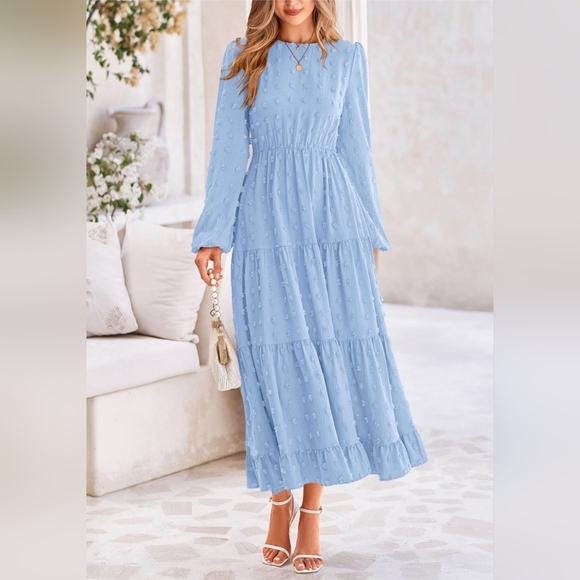 Chic Light Blue Long Sleeve Maxi Dress - Picture 4 of 8